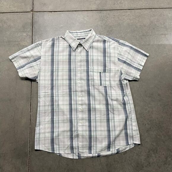 Van Heusen Other - Van Heusen Studio Shirt Mens XL Slim Fit Gray Plaid Short Sleeve Button Down